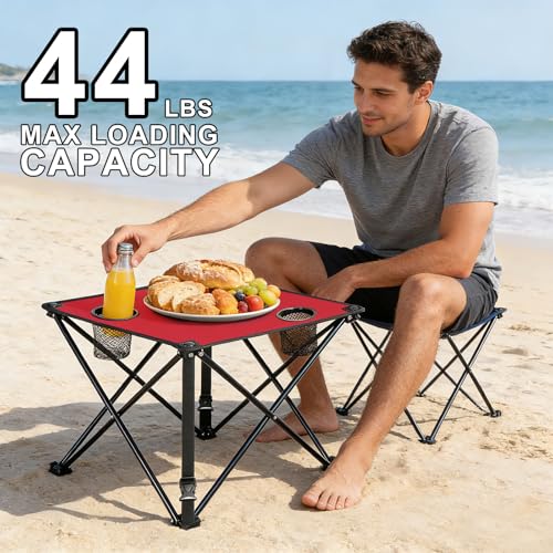 Portable Camping Table, Ultralight Picnic Table Foldable with 2 Cup Holders and Carrying Bag for Outdoor Camping Picnic BBQ Beach Party Patio Fishing, Steel Frame, High-Grade 600D Oxford Fabric Red - color: Red, size: 1 Pack