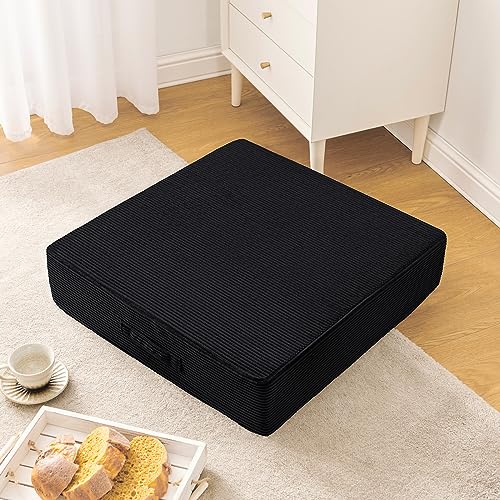 Wellsin Solid Square Floor Pillows for Adults Kids - Large Meditation Floor Pillow Seating Cushion with Thick Foam & Washable Velvet Cover, 2 Pack, 22x22x5 Inch, Black - color: Black, size: 2 Pack (22"x22")