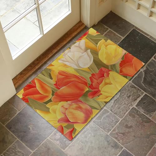 Colorful Tulip Indoor Door Mat for Entryway, 17x29.5 Inch, Vibrant Floral Design Floor Doormat for Home Decor, Non-Slip Rug Mat for Living Room, Kitchen, Bedroom, Gifts for Garden Flower Lovers - color: Color4