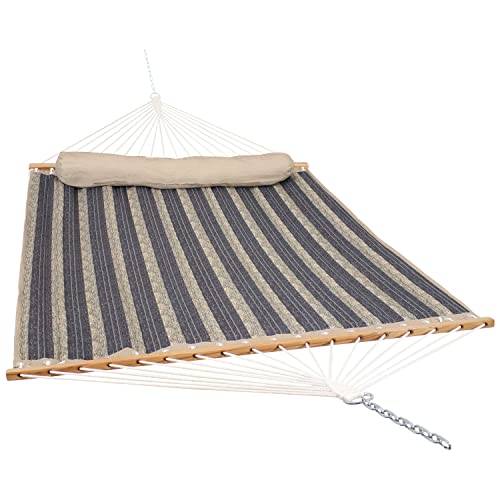 Sunnydaze Quilted Double Hammock for Outside with Spreader Bars and Pillow - 450 lb Capacity, 74x55 Inch Bed, UV Resistant, Quick Dry - Chains Included, Stand Sold Separately - Mountainside - color: Mountainside
