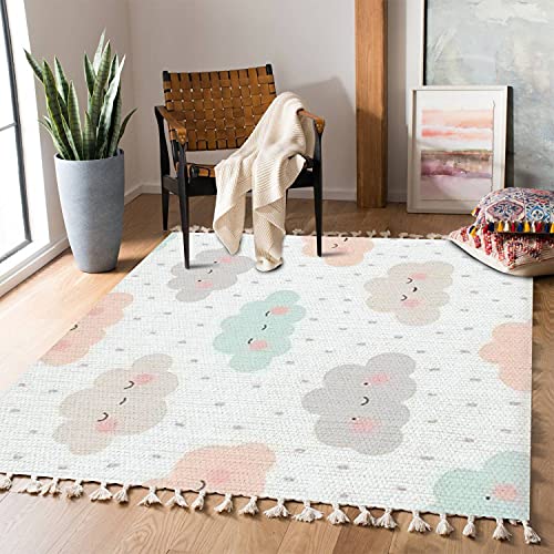 Boho Rug Cute Cartoon Face Cloud Seamless Pattern Dot Area Rug Carpet Patio Rug Hallway Runner Rug Mat Pad Minimalist Home Decor Living Room Bedroom Indoor Outdoor, Multi1, 120x180cm - color: Multi1, size: 120x180cm