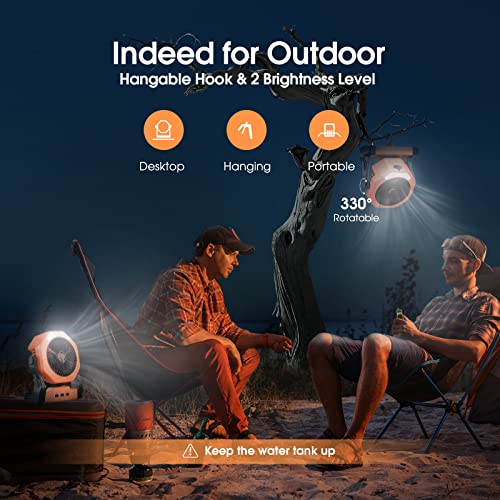 Ausic Portable Misting Fan for Outdoor Cooling, [8-35Hrs] Battery Powered Mist Fans with Water Misters & LED Lantern, 8-Inch, 250mL Tank, for Patios, Home, Outside, Camping, Outdoor&Indoor Use - color: Orange, size: 8-35Hrs Runtime