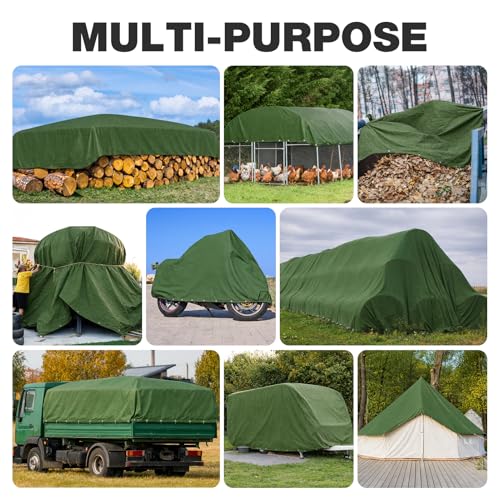 Winpull Heavy Duty Canvas Tarp 6x8 ft, 12oz (350 GSM) Polyester Canvas Water-Resistant Tarp with Rustproof Grommets, Tear-Resistant Outdoor Cover for Wood Piles, Camping, Trailer & Equipment - color: Green, size: 6'x8'