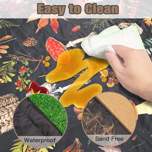 Picnic Blankets Waterproof Extra Large, 80"x 80" Outdoor Beach Blanket Sandproof Oversized Foldable Lightweight Portable 3-Layer Camping Mat for Parks,Hiking,Travel,Music Festival(Mushroom) - color: Black Mushroom, size: 6'8" x 6'8" (Square)