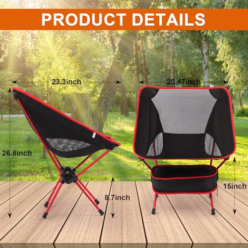 Ultralight Camping Chair, Foldable Portable Camping Chair with Breathable Nylon Mesh, Compact Design & Carry Bag for Hiking, Backpacking, Beach, Concerts (Black&red) - color: Black&red