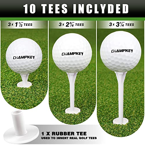 CHAMPKEY Premium Synthetic Turf Golf Hitting Mat | Heavy Duty Rubber Base Golf Practice Mat | Come with 1 Rubber Tee and 9 Plastic Tees - size: M(13" x 17"), style: LITE Version
