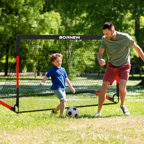 Kids Soccer Goal for Backyard Set - 2 Set of 7X5 / 6X4 ft Toddler Soccer Nets Training Equipment, Soccer Ball, Pop Up Portable Soccer Set for Kids and Youth Games and Training Goals Ages 3-16 Gift - color: 2.Black Red