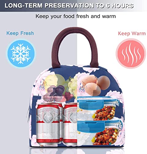 BALORAY Lunch Bag for Women Men Insulated Lunch Box for Adult Reusable Lunch Tote Bag for Work, Picnic or Travel (Pink Flower) - color: Pink Flower, size: M