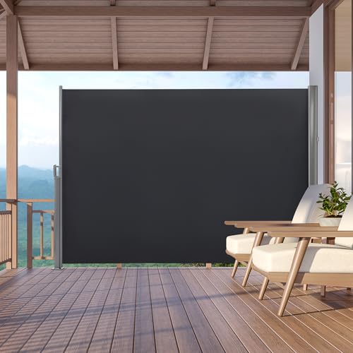 MCombo Aluminium Patio Retractable Side Awning, Fully Assembled Waterproof Sunshade Privacy Screen for Garden, Balcony and Pools (Dark Grey, 71"x138") - color: Dark Grey, size: 71"x138"
