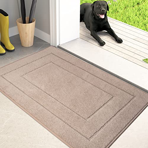 PURRUGS Dirt Trapping Door Mat 24" x 35.5", Non-Slip/Skid Machine Washable Entryway Rug, Dog Doormat, Super Absorbent Welcome Mat for Muddy Wet Shoes and Paws, Beige - color: Beige, size: 24" X 35.5"