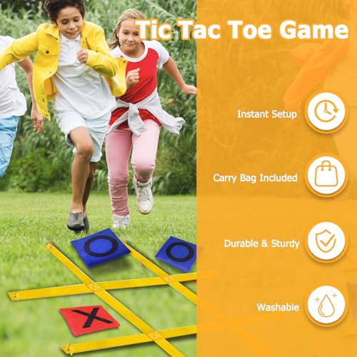 Tic Tac Toe Game - 4 Ft x 4 Ft Giant Bean Bag Toss Tic Tac Toe Outdoor Game for Backyard, Camping, Lawn, Fun Outdoor Games for The Family and Kids - Portable Yard Game Requires No Assembly