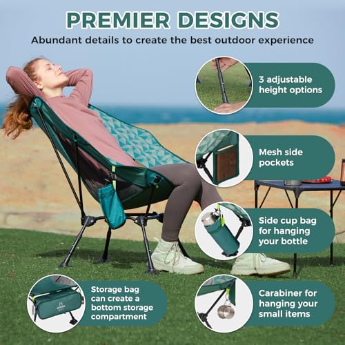 ATEPA UFO3.0 Ultralight Backpacking Chair, 330 lbs Heavy-Duty Aerospace Aluminum Folding Camp Chair with Hexagon Ergonomic Seat Anti-Sink Feet, Compact Portable Outdoor Gear for Hiking Fishing, Green - color: Green Pro- 1 Pack