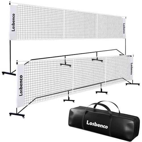 Losbenco Pickleball Net with Wheels Court Lines, Metal Frame & Regulation Size 22FT, 6-in-1 Adjustable Portable Net for Playing Pickleball, Tennis, Volleyball & Soccer Backyard Games - color: White