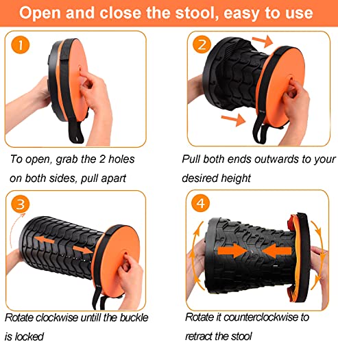 Fishboy Upgraded Collapsible Stool, 400lbs Max Weight, Lightweight But Sturdy, Portable Retractable Folding Telescoping Foldable Camping Stool for Adults Outdoor Fishing Hiking BBQ - color: Orange