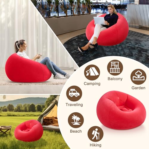 Realspring Inflatable Bean Bag Chairs for Adult Blow up Chairs Lazy Sofa Folding Portable Inflatable Chair for Movie Outdoor Room Bedroom Reading Camping(Red) - color: Red