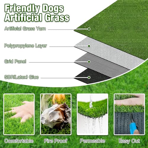GLOBREEN Extra Large Fake Grass for Dogs Potty, 6 FT X 8 FT Artificial Grass Turf Rug for Puppy Patio Kennel Backyard, Waterproof Easy to Cut - size: 6FTX8FT