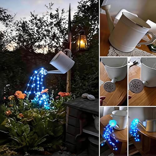 Solar Fairy String Lights Outside Blue, Multi Strand 180 LEDs Watering Can Light for Outdoor, Waterproof Solar Powered Waterfall Lights, Firefly Bunch Lights for Garden Décor - color: Blue