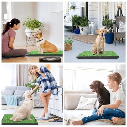 Artificial Dog Grass Pad with Tray for Potty – 16x20 inches Strong Absorbency Grass Pad, Dog Litter Box for Indoor/Balcony/Apartment - size: 16" x 20"