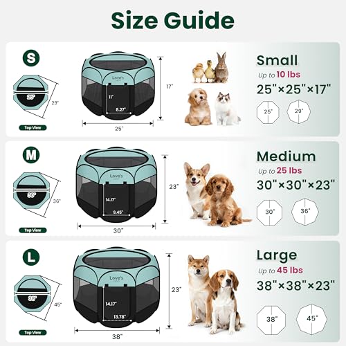 Love's cabin Pet Puppy Dog Playpen, Medium Dog Tent Crates Cage Indoor/Outdoor, Portable Playpen for Cat, Foldable Pop Up Dog Kennel Playpen with Carring Case, Removable Zipper Top, Green - color: Green, size: 30.0"L x 30.0"W x 23.0"H