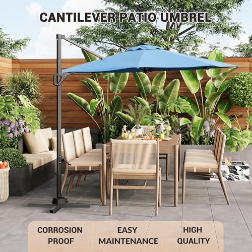 9ft Outdoor Patio Umbrella Heavy Duty 8 Ribs, Waterproof UV Protection Sun Shade with Crank Lift & Push Button Tilt, Outdoor Umbrella for Deck, Pool, Garden, Backyard, Lawn - color: Turquoise Blue&Round, size: 10FT Roman