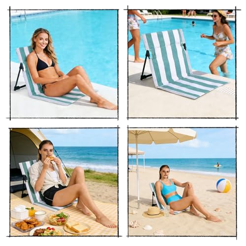 Stripes Foldable Pool Chair,Ultra-Light Portable Beach Chair with Carry Bag for Sunbathing Swimming Poolside Picnic Lawn Road Hiking Trips (1, Green and White) - color: Green and White