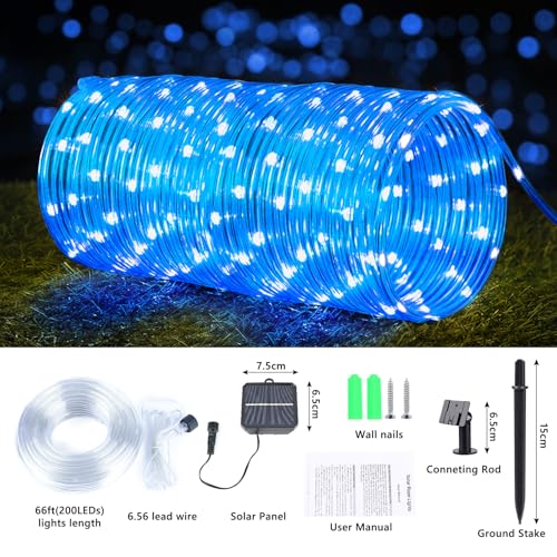 Solar Rope Lights, 2 Packs Total 132ft 400LED Solar String Lights, 8 Modes Waterproof Solar Powered Outdoor Light, Flexible Clear Tube Light for Garden Backyard Patio Deck Porch Tree Xmas Decor - Blue - color: Blue, size: 2*66ft