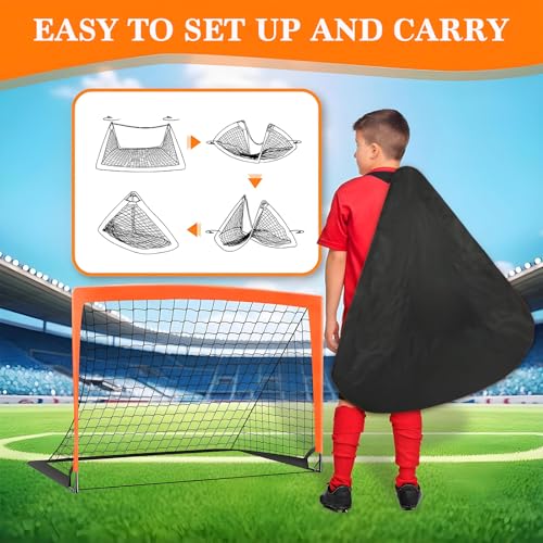 Soccer Goal for Backyard, 4'x3' Pop Up Football Goal, Target Practice for Young, Optional Soccer Equipment with Portable Goal, Soccer Training Mat/Cones/Resistance Bands/Agility Ladder - style: Goal*2, Resistance Bands Set*1, 20FT & 12 Rungs Agility Ladde