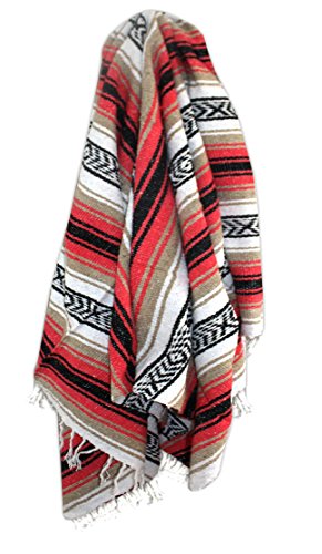 Del Mex Classic Mexican Blanket, Large Authentic Woven Falsa Throw (70"x50"), Artisan Southwest Décor for Beach, Yoga, Outdoors (Pink/Tan) - color: Pink/Tan