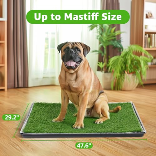 Dog Grass Large Potty Patch, Dog Litter Boxes Artificial Grass Bathroom Turf for Pet Training, Washable Puppy Pee Pad, Perfect Indoor/Outdoor Portable Potty Pet Loo (Potty system-47.6"x29.2") - size: XXXL-47.6"x29.2"