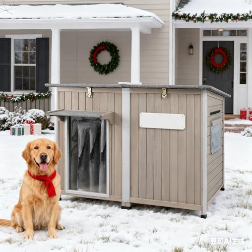 Gowoodhut Big Dog House Outdoor Dog Houses for Large Dogs Outside with Adjustable Vent Window, Removable Floor, Easy Assembly for Medium to Large Dogs(55" L x 29" W x 35" H) - size: 55" L x 33" W x 35" H