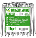 Oligei 100 Pack Garden Stakes, U-Shaped Tent Stakes, Galvanized Landscape Staples, Ground Stakes, for Landscaping Securing Weed Barrier Fabric, Irrigation Tubing, Holding Fence, Tarpaulin - size: 100 Pack