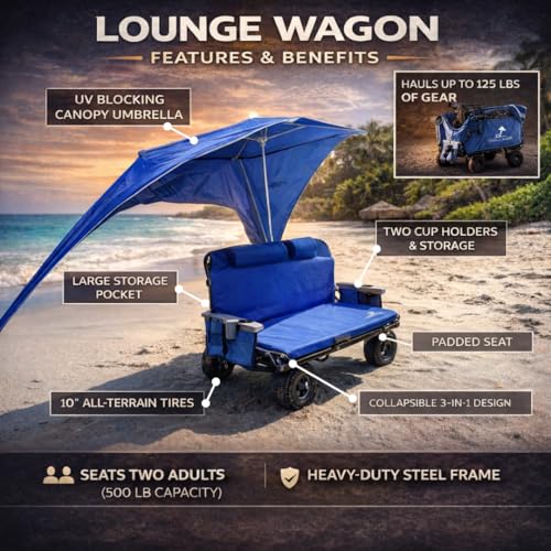 Lounge Wagon 3-in-1 Sports Wagon with Seats – Heavy-Duty Folding Utility Wagon for Beach, Sports & Outdoor Events (Blue) - color: Blue