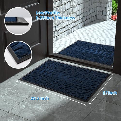 Yimobra Welcome Mat Outdoor 29.5x17, Waterproof Non-Slip Outdoor Mats for Front Door Outside Entrance, Low-Profile Entryway Mat Indoor for Garage Patio, Blue - color: Blue, size: 29.5x17 Inch