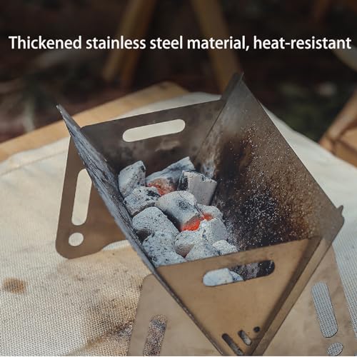 Mini Portable Camping Grill with Bamboo Stick/Storage bag, Small Assemblable Removable BBQ Grill Tabletop Fire Pit for Camping Patio Outdoor Stainless Steel Camping Grill Folding Barbecue Grills