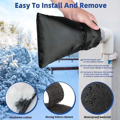 Outdoor Faucet Covers for Winter Freeze Protection 4 Pack Reusable Garden Faucet Cover Socks for Various Faucet Water Spigot Pipe Hose Bib,Waterproof Insulated Anti-Freeze Covers-Velcro - style: Velcro