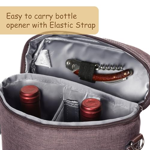 Tirrinia 2 Bottle Wine Gift Tote Carrier - Leakproof & Insulated Padded Versatile Wine Cooler Bag for Travel, BYOB Restaurant, Party, Dinner, Gift for Wine Lovers, Brown - color: Brown, size: 2 Bottle-without front pocket