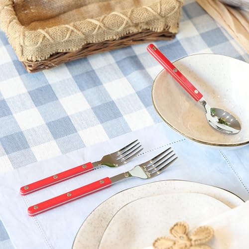 ANNOVA Silverware Set, Retro/Rivet Colorful Stainless Steel Tableware Kitchen Flatware Set Utensils, Includes Dinner Knives, Forks, Spoons, Salad Forks & Dessert Spoons (Red, 10 Pieces) - color: Red
