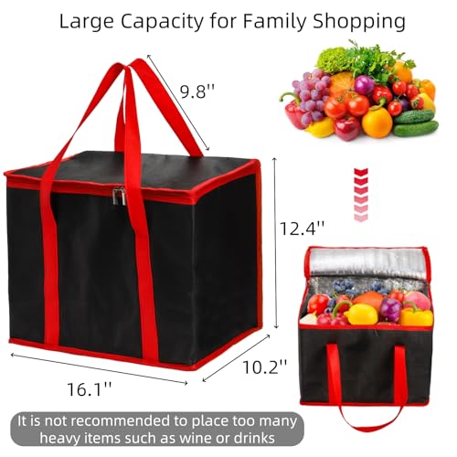 Cididu 4 Pack Reusable Grocery Shopping Bags, X-Large Food Tote Bag with Handle, Collapsible Pizza Delivery Bags with Zippered Top and Baseboard for Kitchen, Camping, Clothes, Picnic, Travel