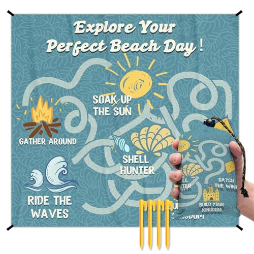 Funny Beach Game Pocket Picnic Blankets, Ocean Coastal Outdoor Beach Camping Blanket Waterproof Sandproof Gifts for Kids Boys, Sea Maze Mini RV Picnic Mat for Camper Campsite Travel 55x60in - color: Maze