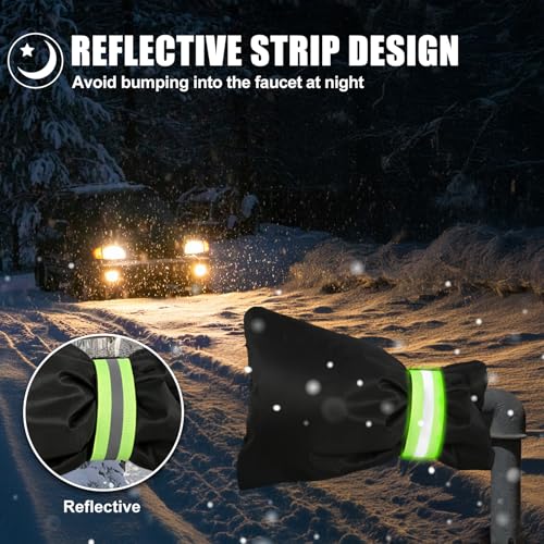 2Pack Outdoor Faucet Covers for Winter Freeze Protection, 8.5″x5.9″x1.9″ Thicker Hose Bib Insulation Cover Waterproof & Frost Free Outside Spigot Cover Bags Insulated Covers with Reflective Strips - color: 2pcs black