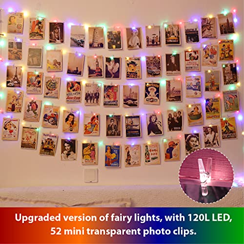 HXWEIYE 120LEDs Multicolor Photo Clips String Light, 40Ft Fairy Light with 52 Clear Clips & 12 Hooks on Wall, Timer & 8 Modes USB Powered Copper Wire String Light for Hanging Picture, Bedroom Party - color: Multicolor, size: 8 Mode USB Powered-120LEDs