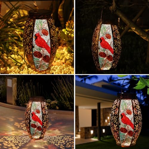 Mothers Day Gifts, Cardinal Solar Lantern Outdoor Waterproof,13" Large Metal Hanging Decorative Lantern,Cardinals Solar Lights for Outside Yard Lawn Patio Garden Decor,Cardinal Gifts for Women Mom - style: Cardinal