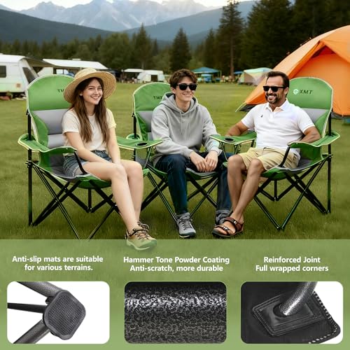 XMT Extra Wide Armrests Portable Folding Chair with Cup Holder Cooler Bag Heavy Duty 600D Oxford Fabric Supports 450lbs Compact Foldable Camping Chair for Outdoor Beach Picnic Sports - color: 02-green