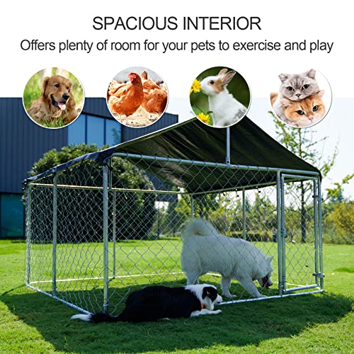 Outdoor Dog Enclosure Heavy Duty Dog Kennel House Mesh Dog Big Cage Pet Kennel Steel Fence with Secure Lock(19.68'*9.84') - size: 236.0"L x 120.0"W x 65.0"H