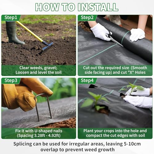 4FT X 328FT Garden Weed Barrier Landscape Fabric Heavy Duty Ultra Thick Premium Weeds Control Mat Ground Cover Weed Block Gardening Mat, 20 Ground Stakes Included - size: 4ft x 328ft