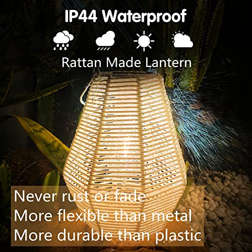 Outdoor Solar Lantern Hanging Decorative Rattan Lanterns with Handle White Large Solar Table Lamp Waterproof for Patio Garden Wedding Home Decor - size: Rattan 1