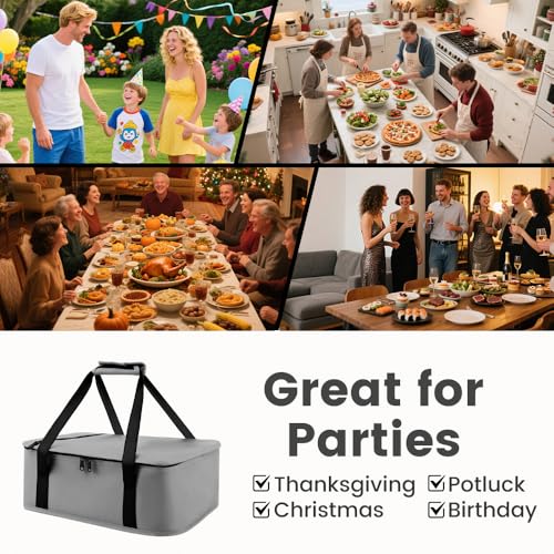 Insulated Reusable Casserole Carrier Bag for Hot or Cold Food, Portable Thermal Food Carrier Fits 9×13 & 11×15 Baking Pans, Travel Picnic Cake Transport Lunch Bag, Grey - size: Standard Gray