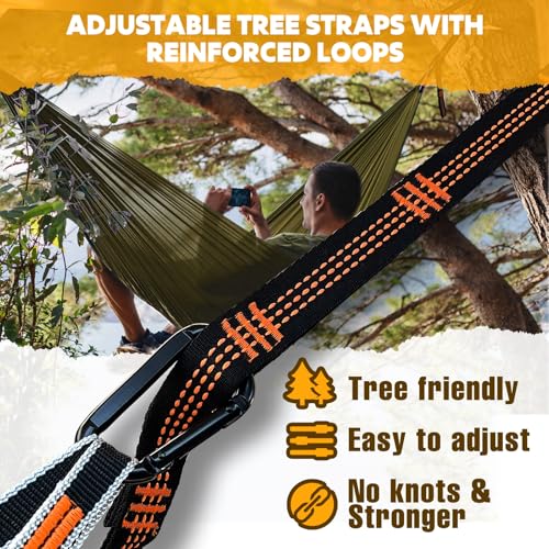 NATUREFUN Ultra-Light Travel Camping Hammock | 300kg Load Capacity,Breathable,Quick-Drying | 2 x Premium Carabiners,2 x Nylon Slings Included | Outdoor Indoor Garden - color: Army-green, size: 275x140cm