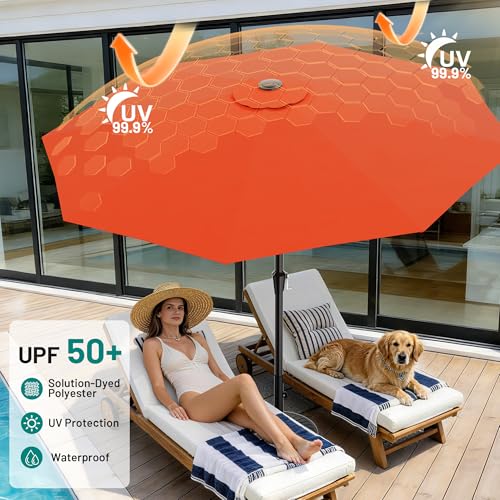 AreShark 10 FT Outdoor Patio Umbrella, Patio Table Umbrella with Push Button Tilt and Crank, Outdoor Patio Umbrellas with 8 Fiberglass Ribs, Patio Umbrellas for Market, Garden, Pool (Orange) - color: Orange