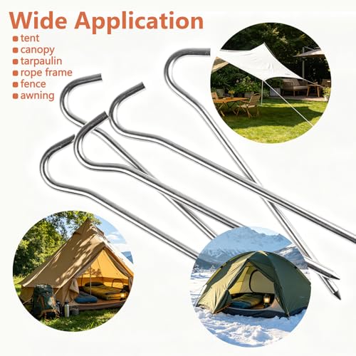 Metal Tent Stakes Heavy Duty 7 Inch Camping Tarp Stakes for Outdoor 8 Pack Garden Edging Fence Hook Metal Ground Stakes for Camping Shelters Tarp Tent Spikes for Canopies Aluminum Tent Stakes